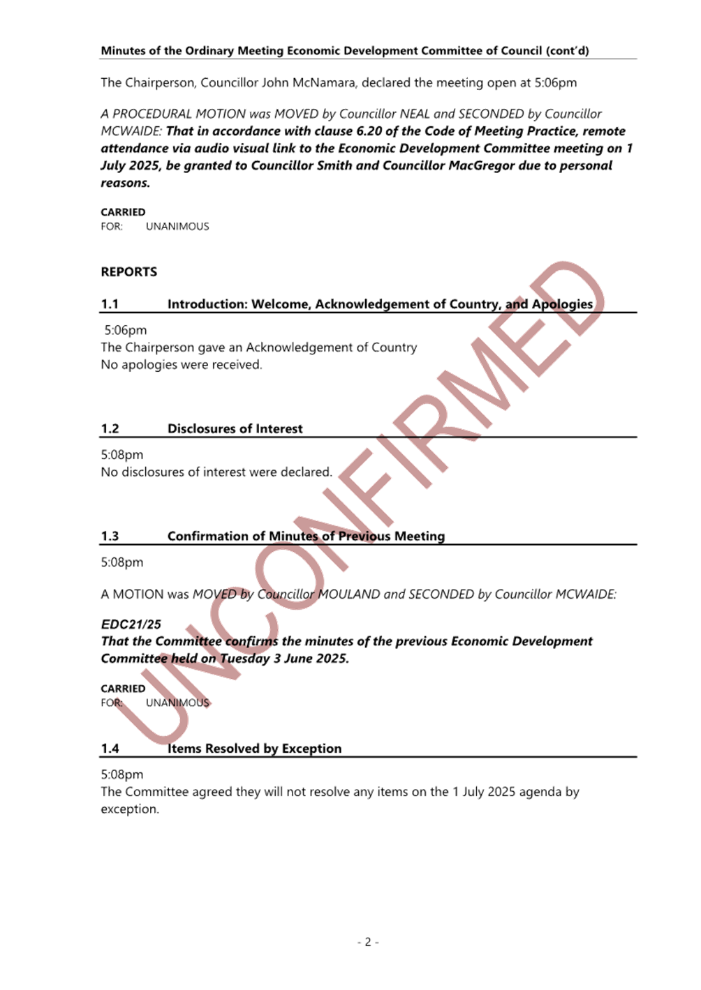 Agenda of Economic Development Committee - Tuesday, 5 August 2025